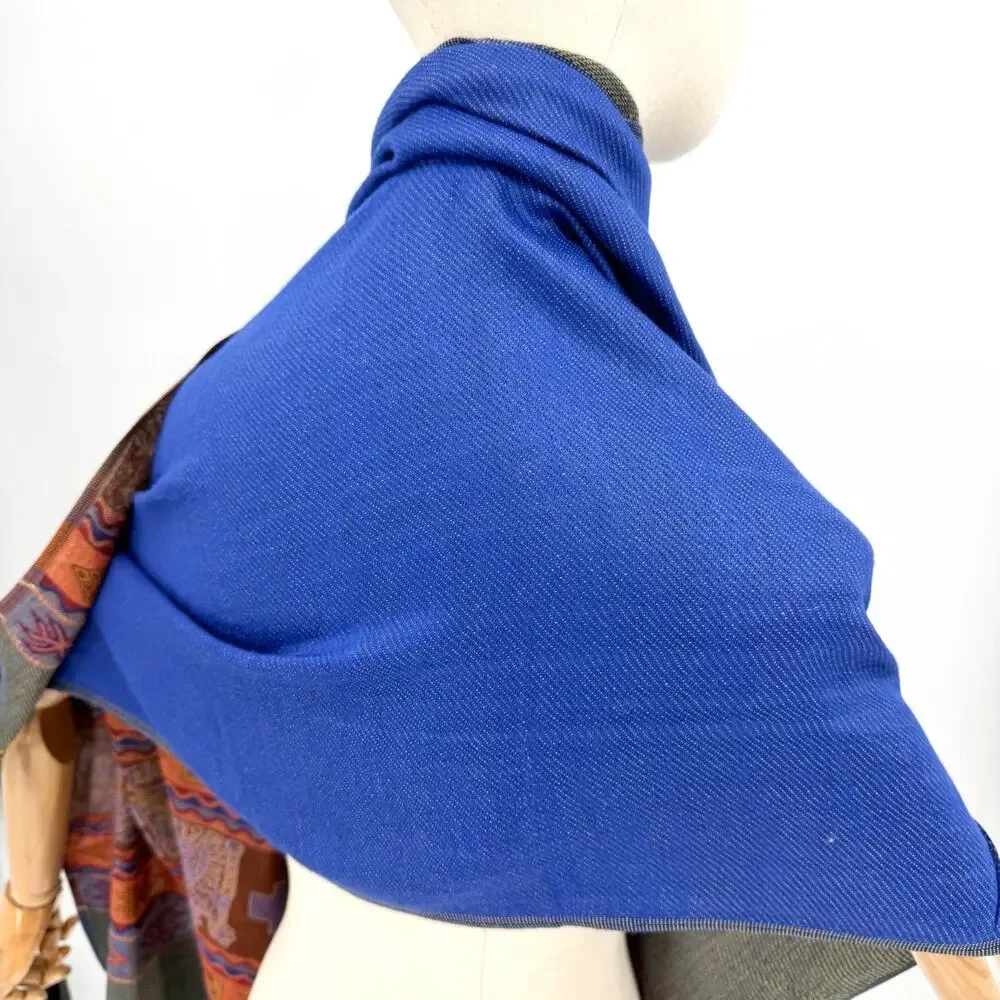 Blue Red 100% Wool Aztec Llama Tribal Scarf